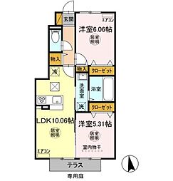エオス　パーラー影山 1階2LDKの間取り