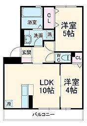 グランドゥールヒルII 2階2LDKの間取り