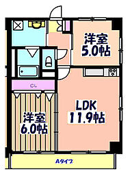 ピースフルJin 3階2LDKの間取り