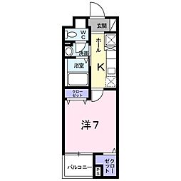 グレンツェン茨木 1Kの間取図画像
