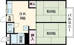 清水セカンドハイツ 2階2DKの間取り