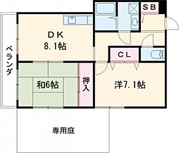オクトーブル桂 1階2DKの間取り