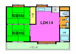 椋の木マンション 3階2LDKの間取り