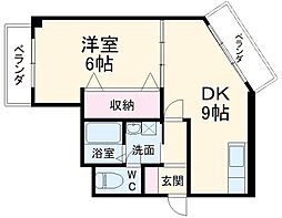 Choei第5コーポ中川 3階1LDKの間取り