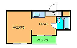 ヴィラトレスチコ 2階1DKの間取り
