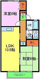 ウェストヴューB棟 2LDKの間取図画像