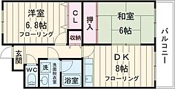 阪急京都本線 西京極駅 徒歩12分の賃貸マンション 1階2DKの間取り