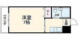 ジェミニ太秦 2階1Kの間取り