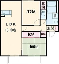 アルデア岸ノ上　オエステ 2階2LDKの間取り