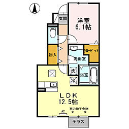 エミグランド竹島 1階1LDKの間取り