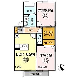 フロラシオン　西館 2階2LDKの間取り