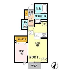 つくばエクスプレス つくば駅 3.4kmの賃貸アパート 1階1LDKの間取り
