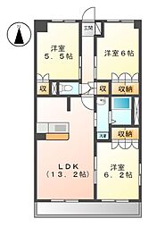 コンフォール里根川 2階3LDKの間取り