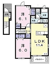 グリーンウッド　蓮花寺 2階2LDKの間取り