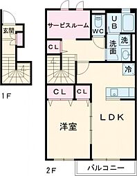 JR横浜線 淵野辺駅 徒歩12分の賃貸アパート 2階1SLDKの間取り