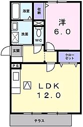 サン・エクセル 1階1LDKの間取り