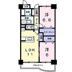 サン・フィオーレ赤津 4階2LDKの間取り