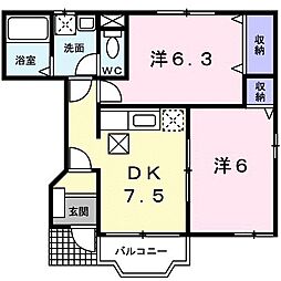 コモドブリッサ 2DKの間取図画像