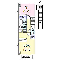 フラン大治 2階1LDKの間取り