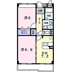 クリスタルウィング輝 2DKの間取図画像