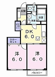 ドゥーリュミエール 1階2DKの間取り