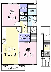 グランデ　パードレスＡ 2階2LDKの間取り