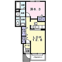 メゾン・ド・ルミノII 1階1LDKの間取り