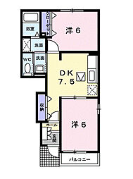 クレアトゥール　Ａ 1階2DKの間取り