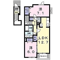 JR常磐線 土浦駅 バス12分 岡崎下車 徒歩7分の賃貸アパート 2階2LDKの間取り
