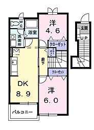 クレストール住崎 2階2DKの間取り