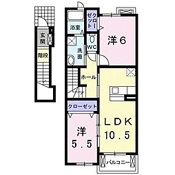 ヴィラージュ乙川 2階2LDKの間取り