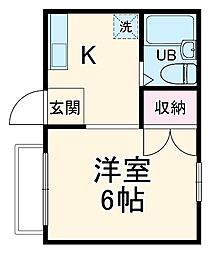 熊沢ハイツ 2階1Kの間取り