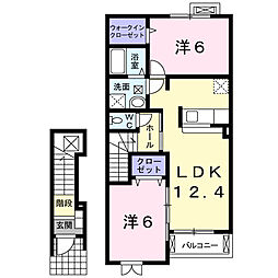 JR常磐線 日立駅 徒歩22分の賃貸アパート 2階2LDKの間取り