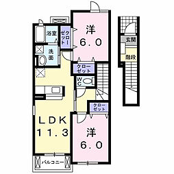 パリス 2階2LDKの間取り