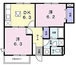 ペスカ　フルール 1階2DKの間取り