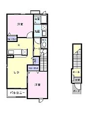 JR常磐線 土浦駅 バス6分 小松一区下車 徒歩6分の賃貸アパート 2階2LDKの間取り