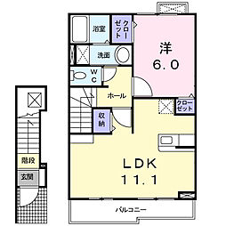 リヴェール 2階1LDKの間取り