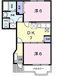 コーポ・クニモリミB 2DKの間取図画像