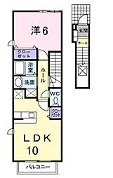 JR内房線 長浦駅 徒歩5分の賃貸アパート 2階1LDKの間取り
