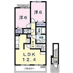 クレーストI 2階2LDKの間取り