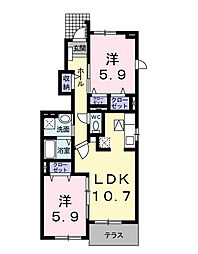 京王線 東府中駅 徒歩14分の賃貸アパート 1階2LDKの間取り