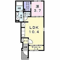 ブランネージュVI 1階1LDKの間取り