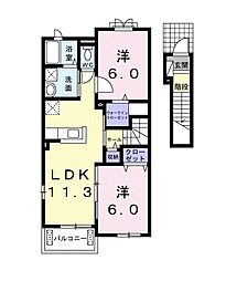 JR常磐線 土浦駅 バス9分 一丁田台下車 徒歩9分の賃貸アパート 2階2LDKの間取り