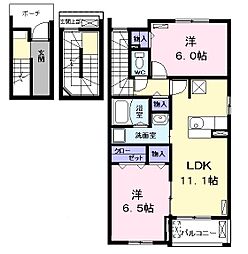 名古屋市営東山線 八田駅 徒歩8分の賃貸アパート 3階2LDKの間取り
