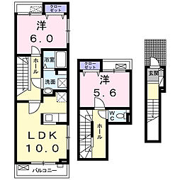 東武伊勢崎線 細谷駅 徒歩27分の賃貸アパート 2階2LDKの間取り