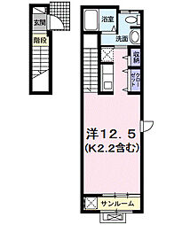 京王線 国領駅 徒歩6分の賃貸アパート 2階ワンルームの間取り