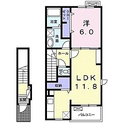 ピレネー　II 2階1LDKの間取り