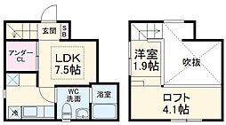 ACCOMMO岩塚 1階1DKの間取り