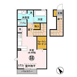 フォルテューヌＣ棟 2階ワンルームの間取り