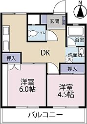 ラ・ファミーユ大工町 7階2DKの間取り